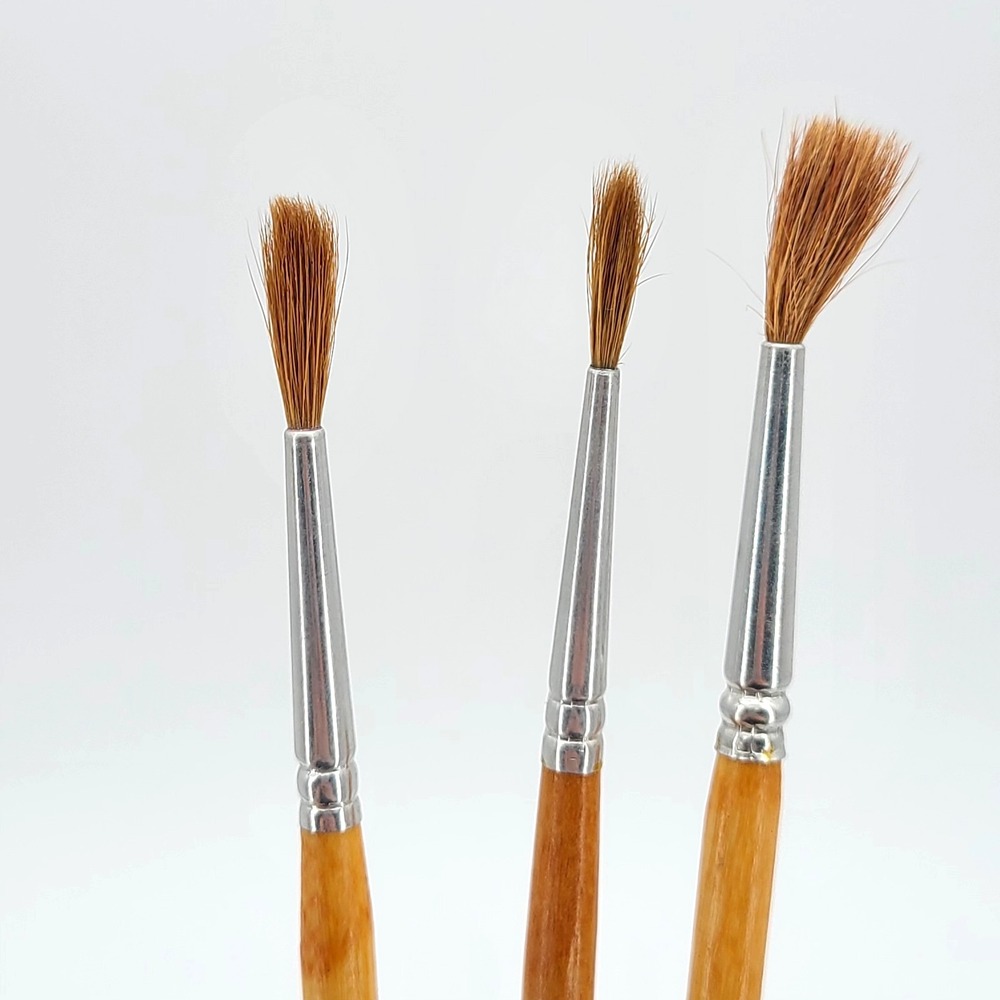 Vintage Lot of 3 Marx Brush Artist Paint Brushes USA Wood 5/64  13/128  15/128